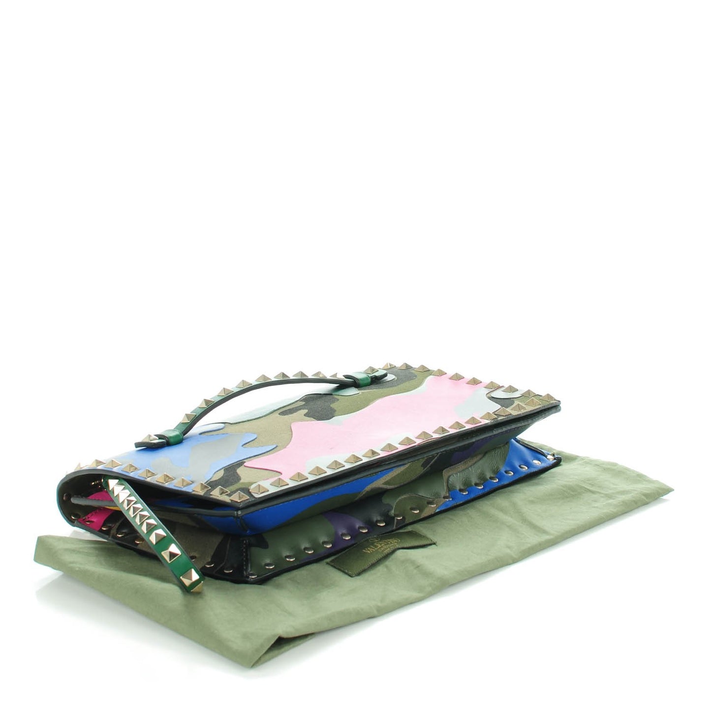 Nappa Canvas Camouflage Rockstud Wristlet Clutch Multicolor