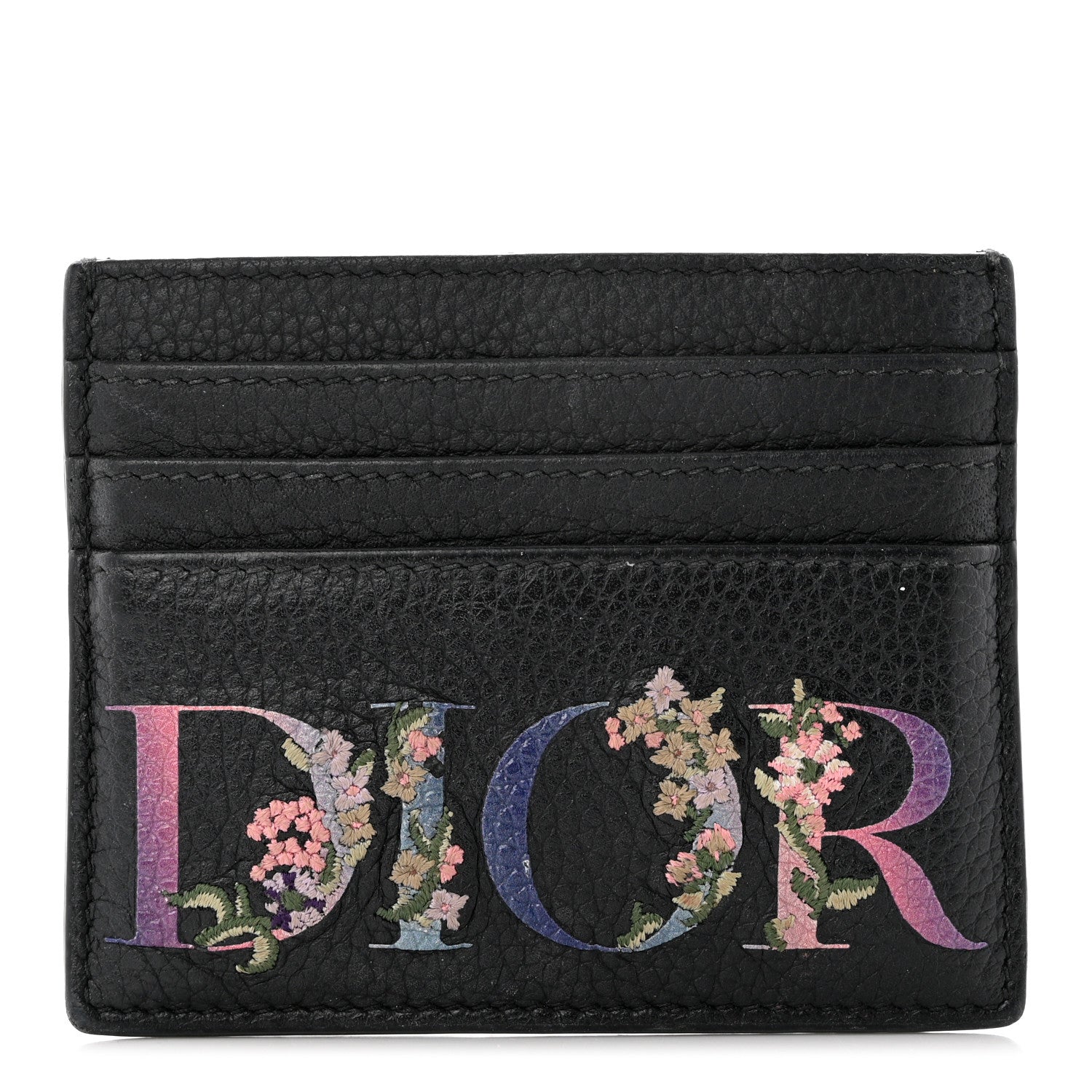 Christian Dior Grained Calfskin Embroidered Floral Lady Dior Card Holder Black 1 of 8