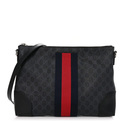 Gucci Soft GG Supreme Monogram Appia Calfskin Web East West Messenger Bag Black Grey 1 of 12