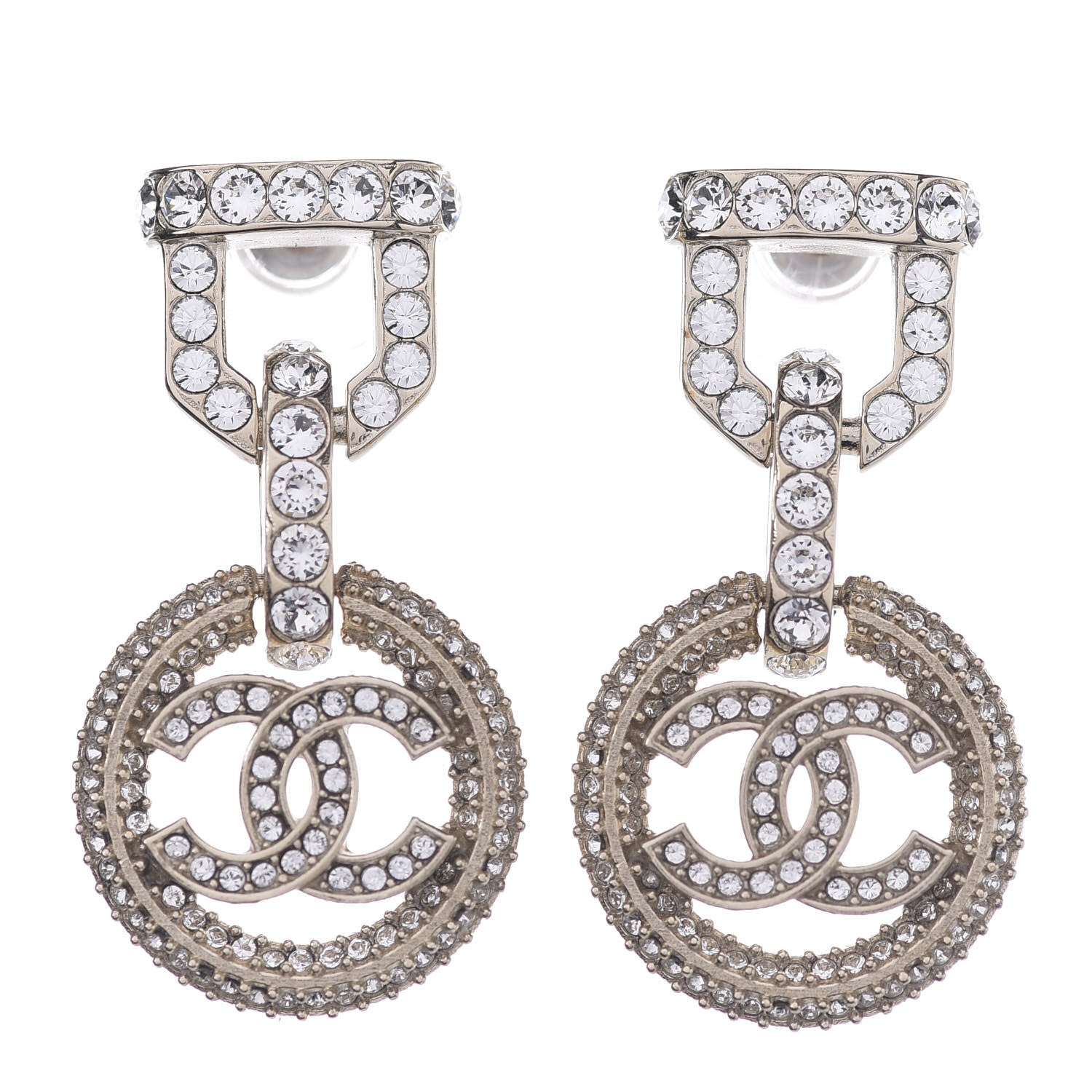 Chanel Crystal CC Vendome Round Drop Earrings Gold 1 of 3