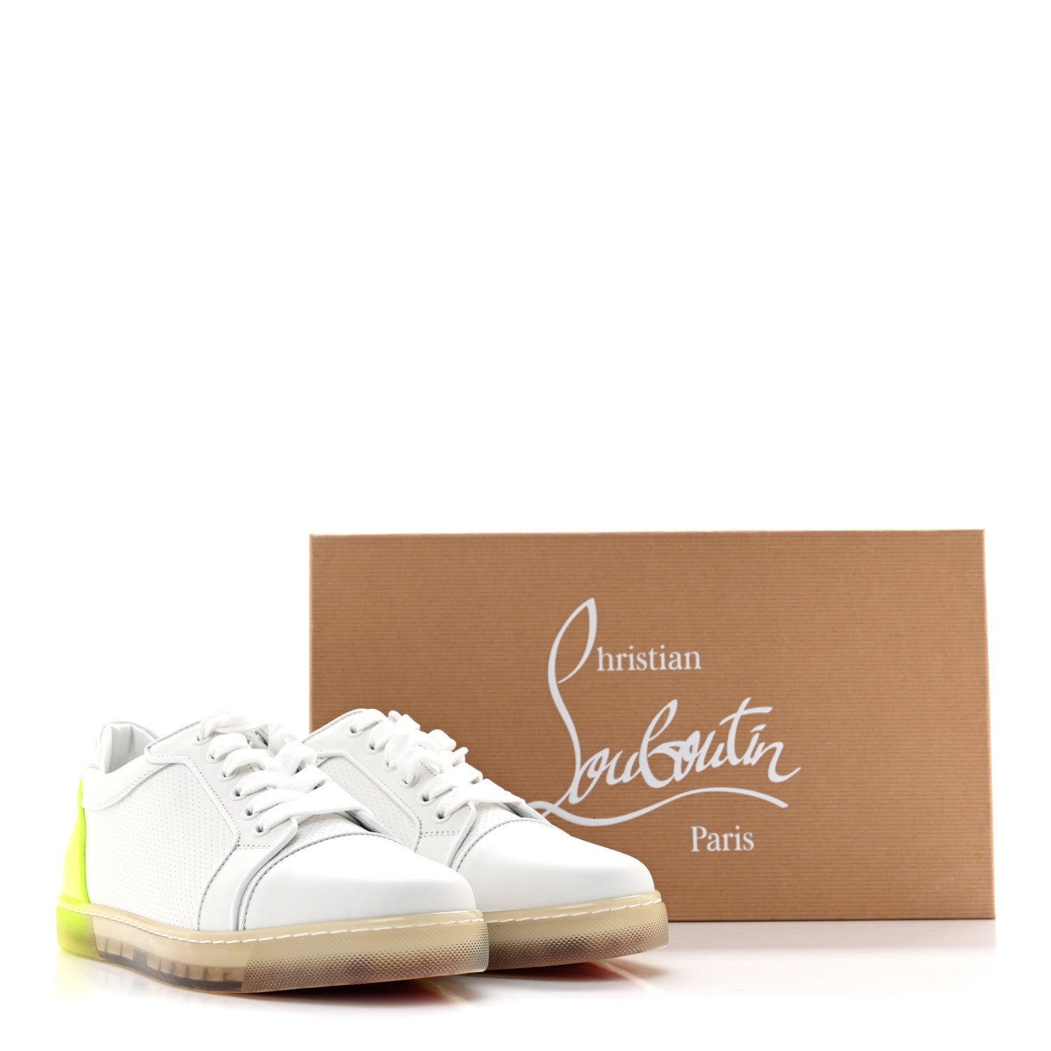 Christian Louboutin Calfskin Perforated Womens Fun Vieira Orlato Flat Sneakers 39.5 White Fluo Yellow 10 of 10