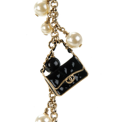 Chanel Pearl Beaded Enamel Coco Charm Long Necklace Gold 9 of 10