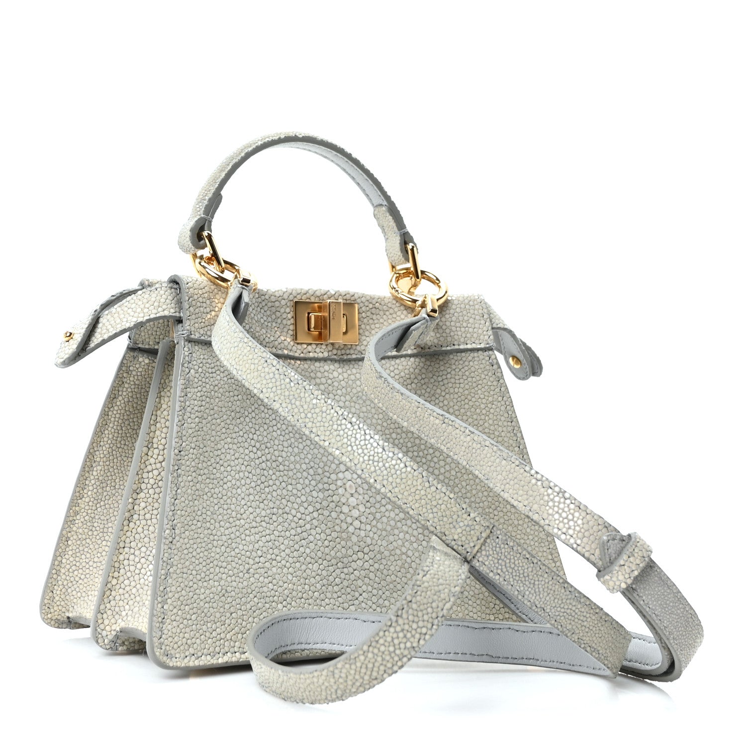 Fendi Stingray Shiny Nappa Petite Peekaboo I SEE U Satchel Pearl Grey 3 of 9
