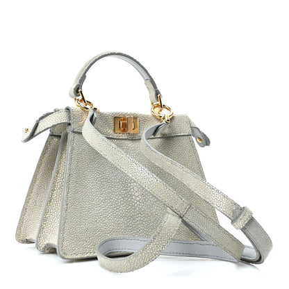Fendi Stingray Shiny Nappa Petite Peekaboo I SEE U Satchel Pearl Grey 3 of 9