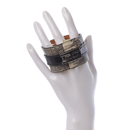 Hermes Lizard Box Manchette Drag Bracelet T3 Ombre Black 2 of 7