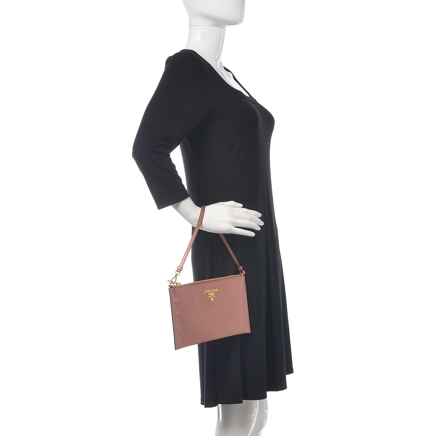 Prada Metallic Saffiano Small Flat Pouch Antico Mordore 2 of 10