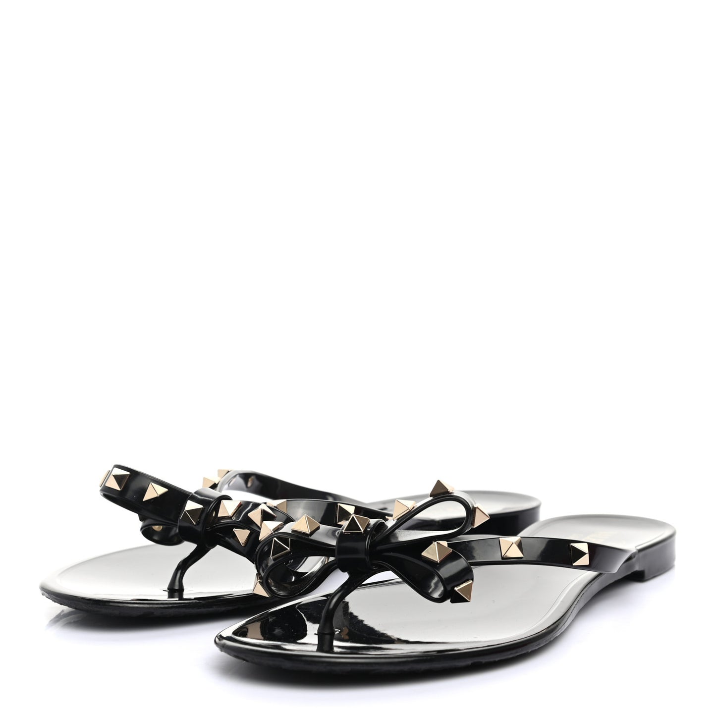 PVC Jelly Rockstud Bow Thong Sandals 40 Black
