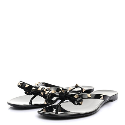 Valentino Garavani PVC Jelly Rockstud Bow Thong Sandals 40 Black 3 of 7
