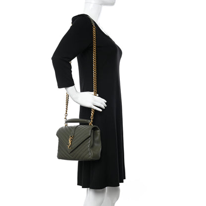 Saint Laurent Sheepskin Matelasse Chevron Monogram Medium College Bag Military Olive 2 of 9
