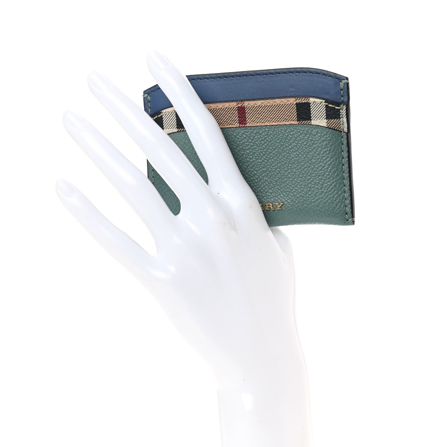 Soft Grain Calfskin Haymarket Check Izzy Card Case Eucalyptus Green Multicolor