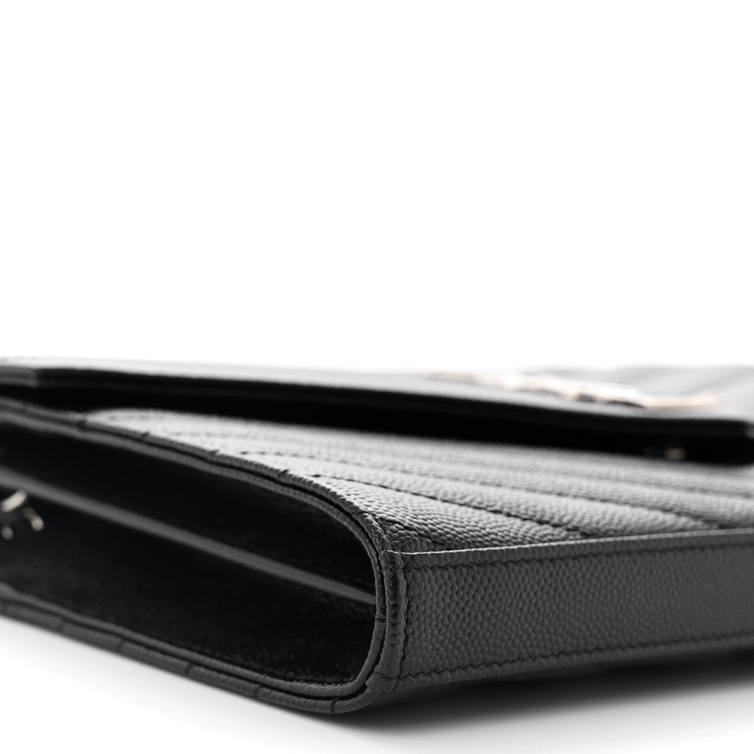 Saint Laurent Grain De Poudre Matelasse Chevron Monogram Chain Wallet Black 9 of 11