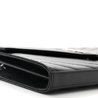 Saint Laurent Grain De Poudre Matelasse Chevron Monogram Chain Wallet Black 9 of 11