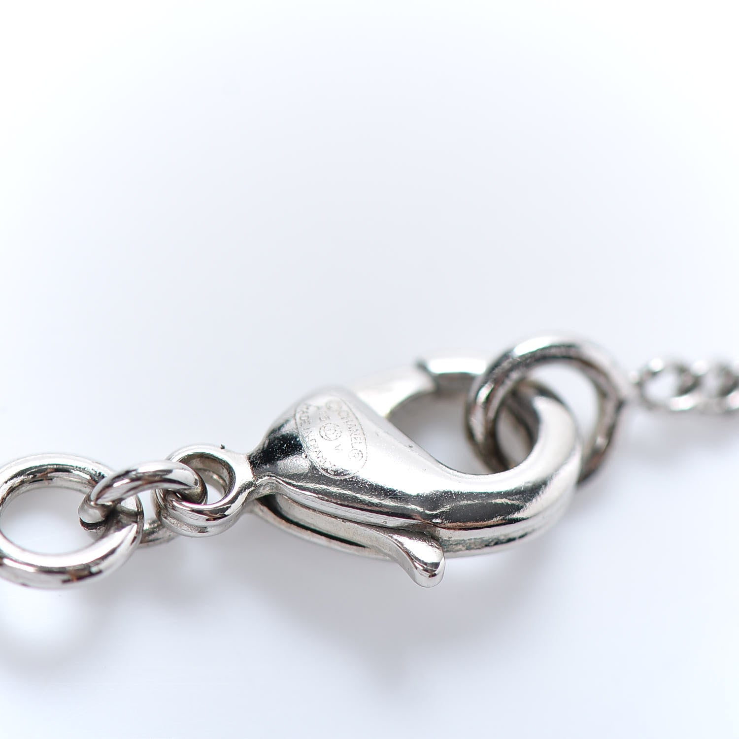 Chanel Baguette Crystal Pearl CC Lariat Necklace Silver 5 of 6