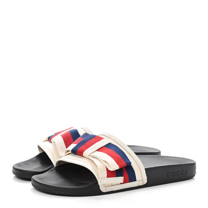 Gucci Satin Web Sylvie Bow Slide Sandals 38 White 2 of 11