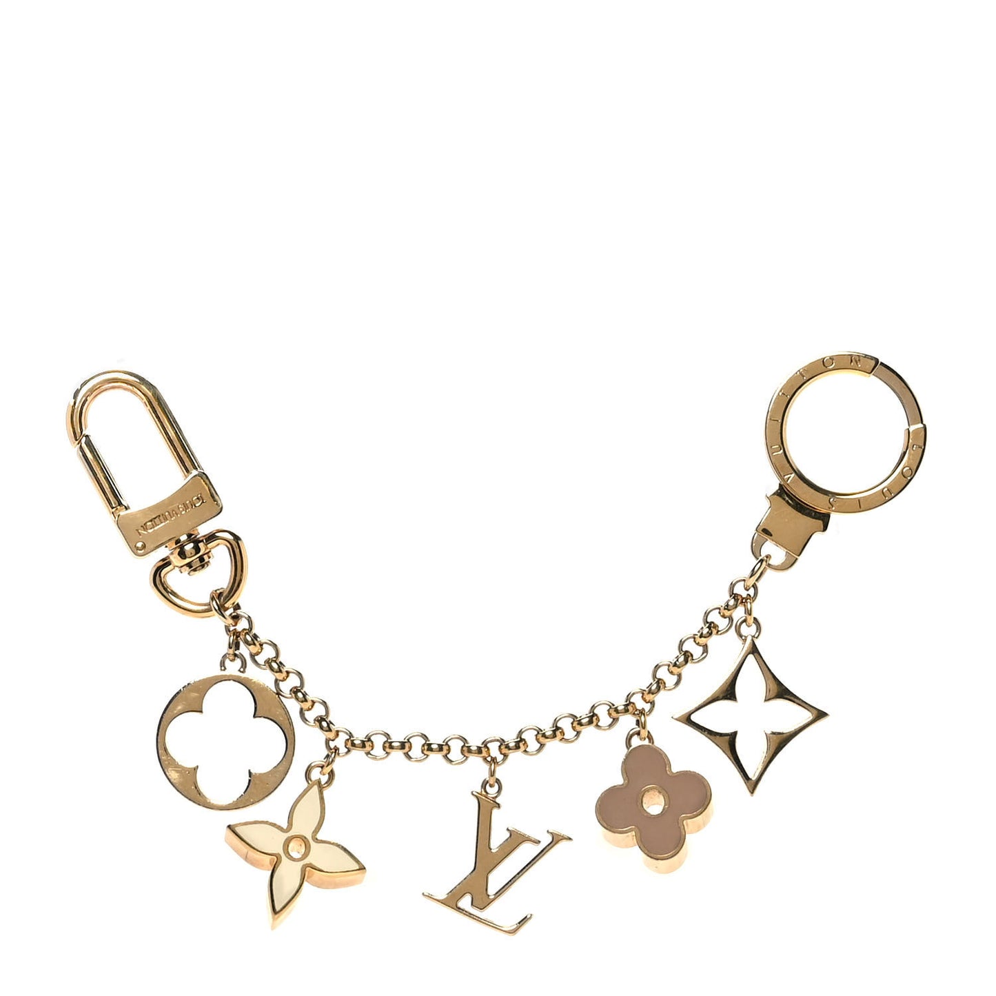 Brass Enamel Fleur De Monogram Bag Charm Chain Gold