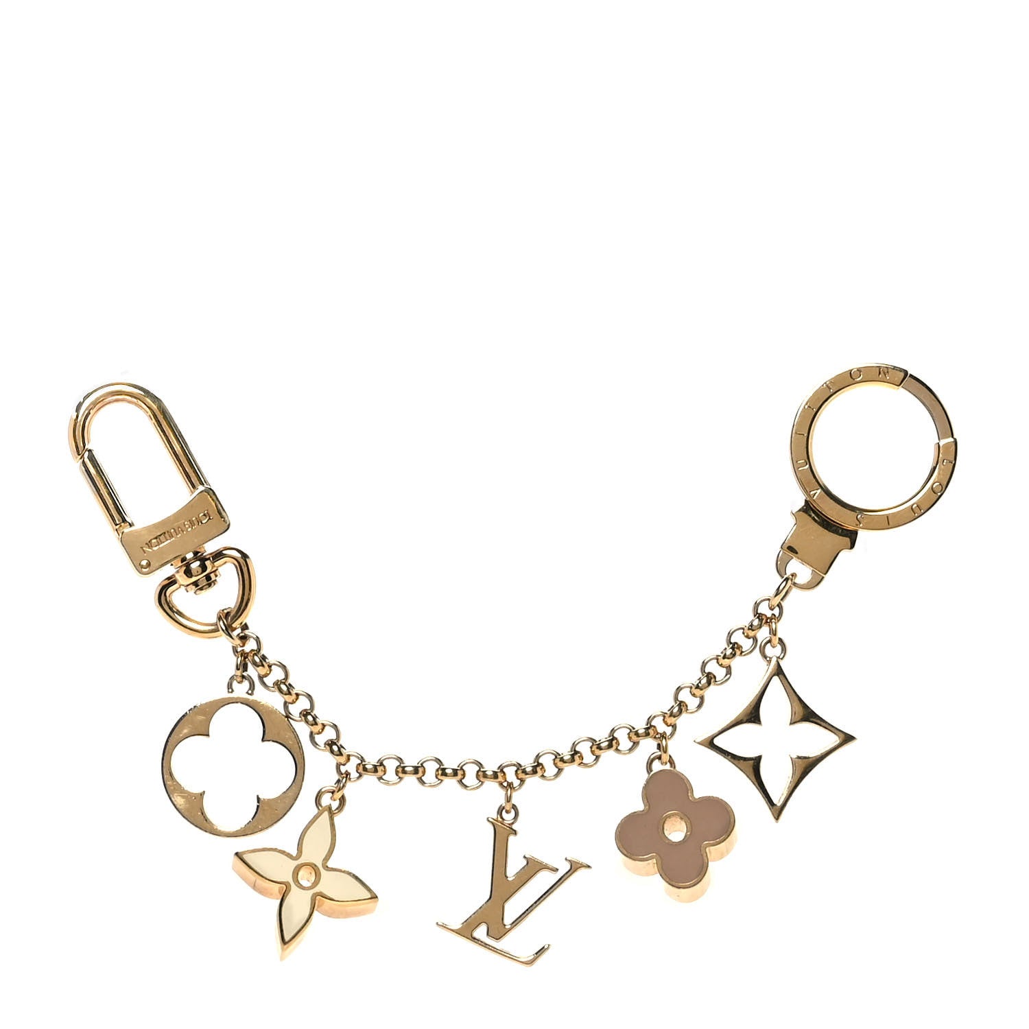 Louis Vuitton Brass Enamel Fleur De Monogram Bag Charm Chain Gold 1 of 4