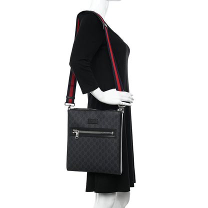 Gucci GG Supreme Monogram Appia Calfskin Web Flat Messenger Bag Black Grey 2 of 11