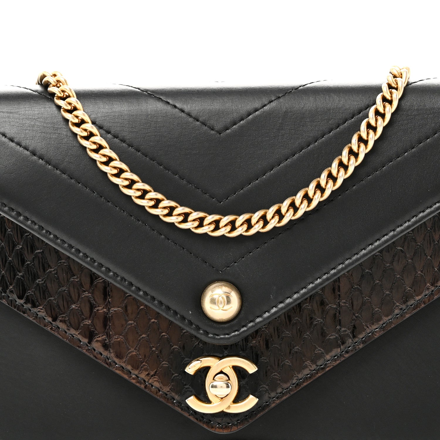 Chanel Calfskin Elaphe Double Chevron Mini Wallet On Chain WOC Black 9 of 12