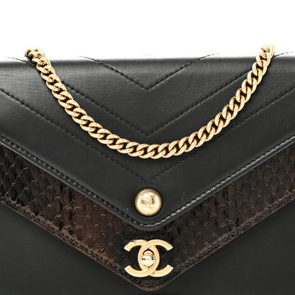 Chanel Calfskin Elaphe Double Chevron Mini Wallet On Chain WOC Black 9 of 12