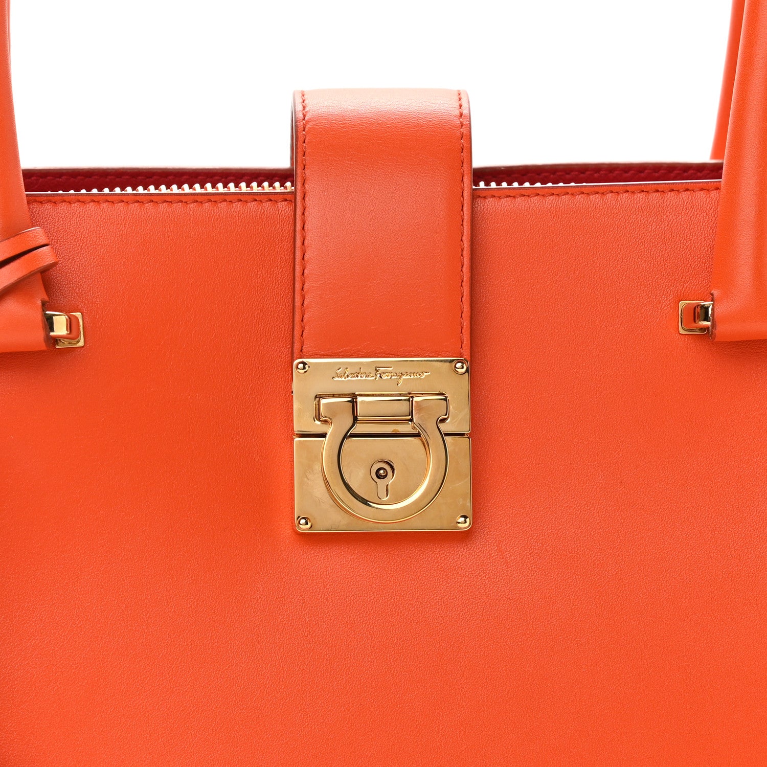 Salvatore Ferragamo Calfskin Juliette Lock Story Tote Sunset 8 of 10