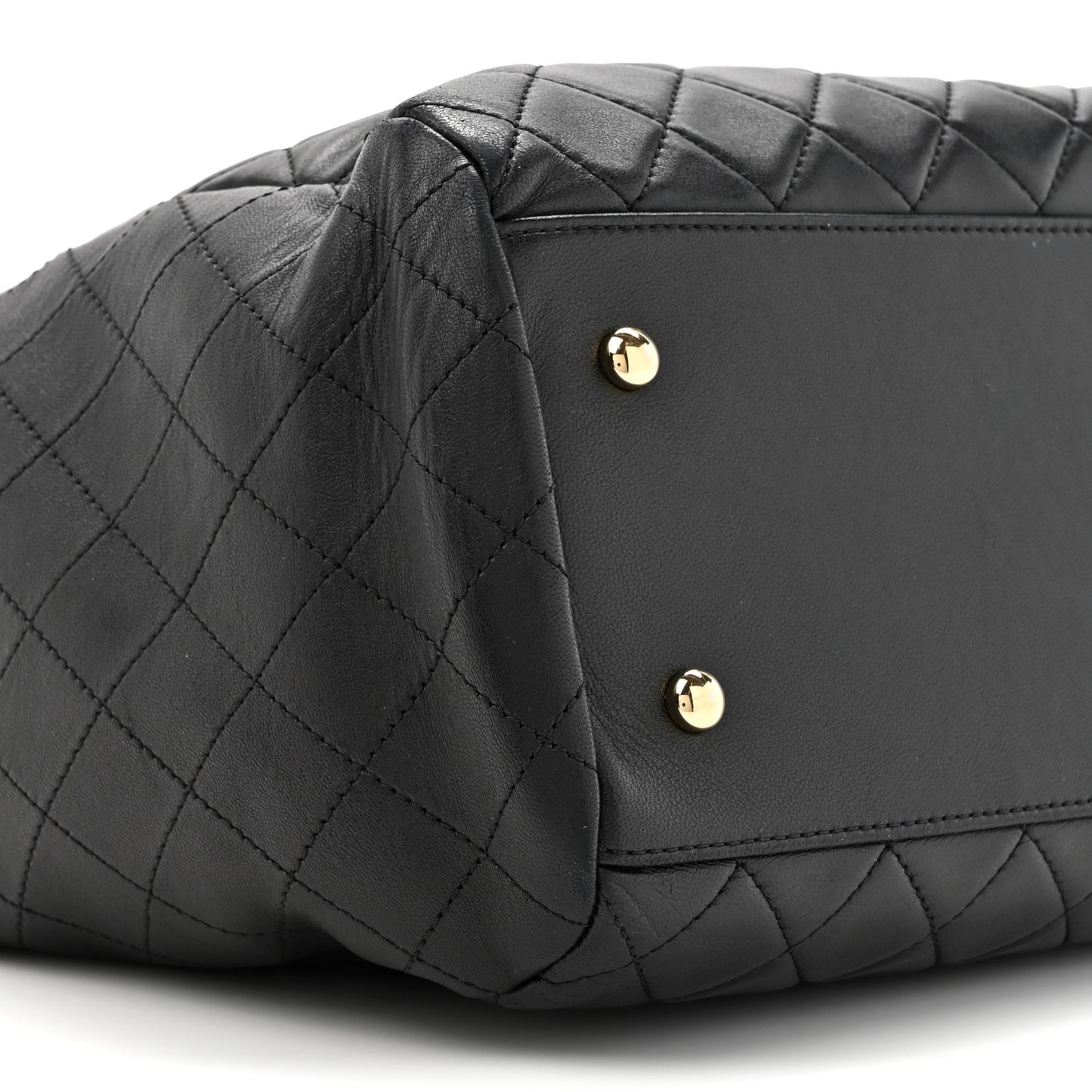 Lambskin Quilted Large Drawstring Bag Black