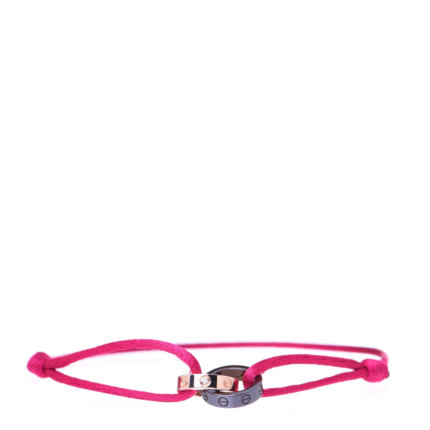 Cartier 18K Pink Gold Ceramic 4 Diamond LOVE Cord Bracelet Hot Pink 1 of 8