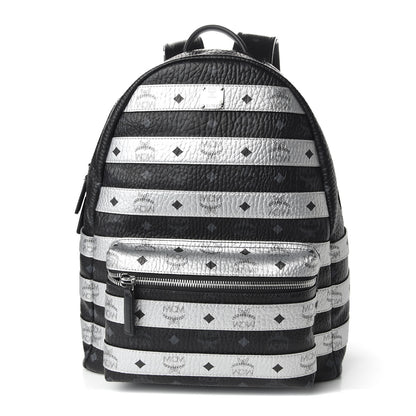 MCM Metallic Visetos Striped Medium Stark Backpack Silver Black 1 of 8