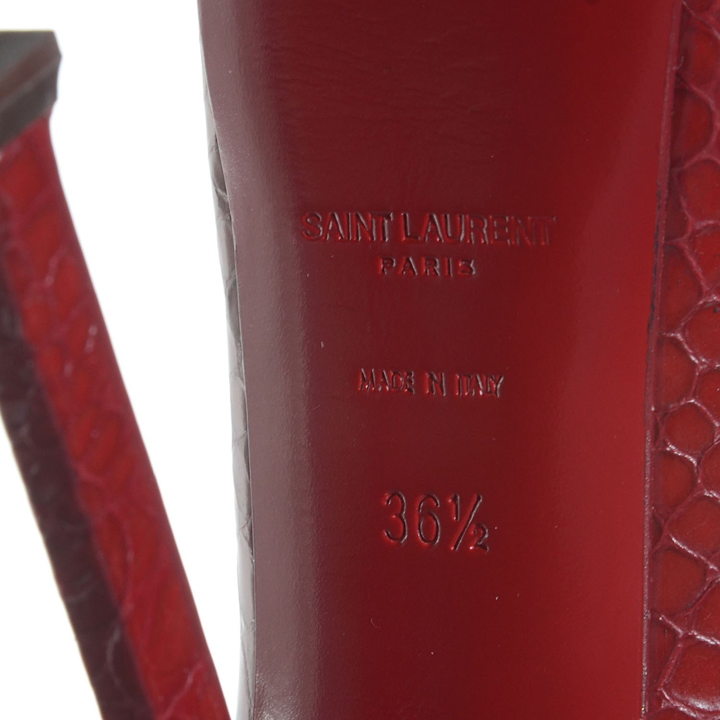 Calfskin Crocodile Embossed Tribute Two 105 Platform Pumps 36.5 Rouge Orient