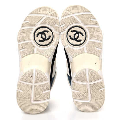 Chanel Nylon Calfskin Suede CC Womens Sneakers 38.5 Navy White Orange 7 of 12
