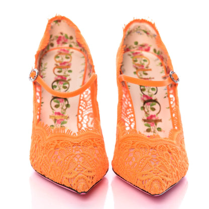 Gucci Lace Pizzo Venice Pumps 38.5 Orange Fluo 2 of 8