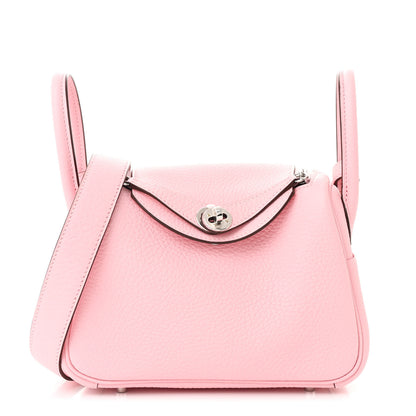 Hermes Taurillon Clemence Verso Mini Lindy 20 Rose Sakura Gris Perle 1 of 11