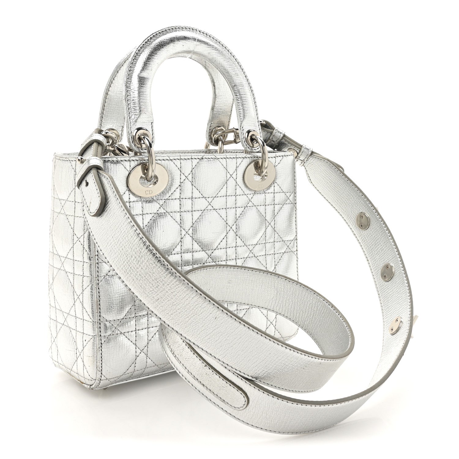 Christian Dior Metallic Grained Calfskin Cannage Small Lucky Badges My Lady Dior Silver 3 of 15