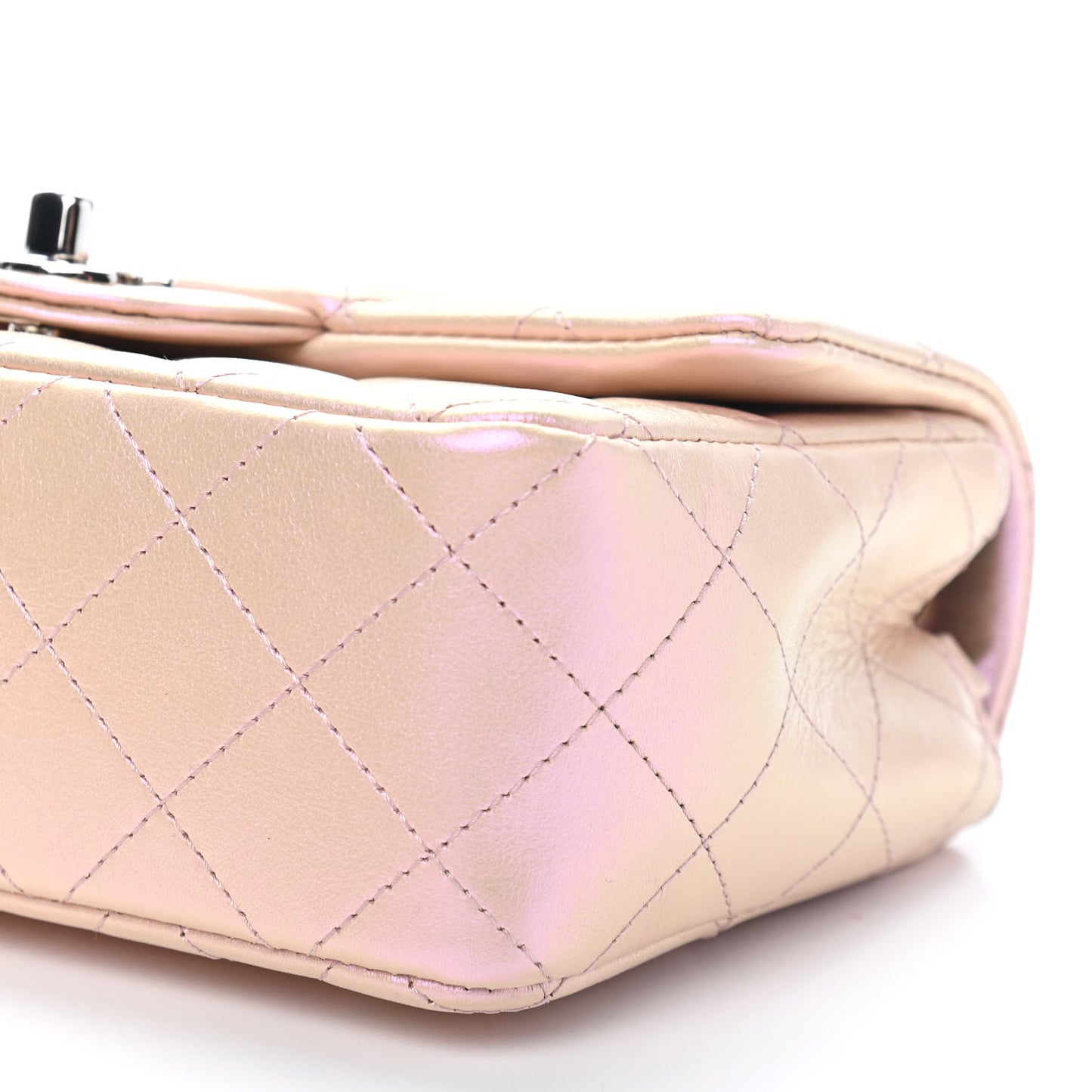 Iridescent Calfskin Quilted Mini Rectangular Flap Pink