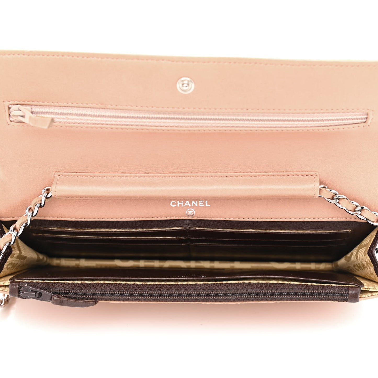 Lambskin Logo Embossed Wallet On Chain WOC Light Pink