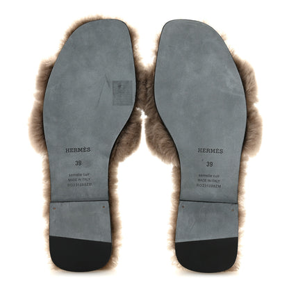 Hermes Woolskin Oran Sandals 39 Etoupe 6 of 8