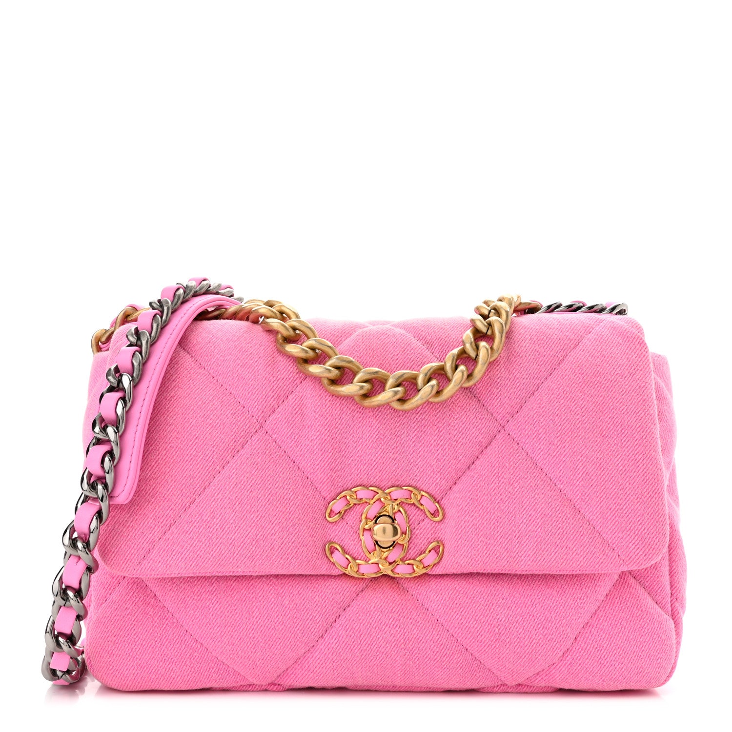 Chanel Denim Quilted Medium Chanel 19 Flap Neon Pink 1 of 10