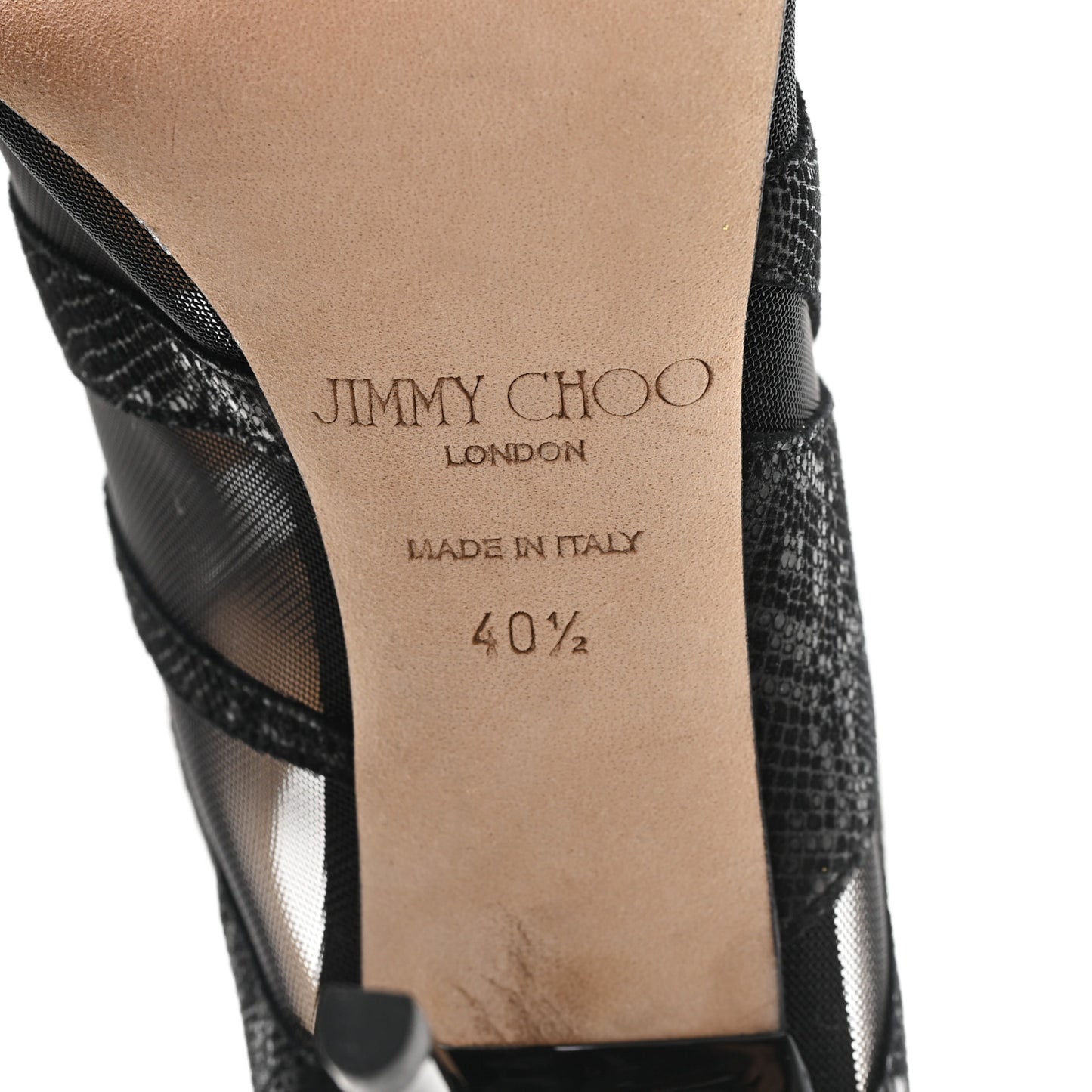 Suede Snake Embossed Mesh Wister Ankle Booties 40.5 Black