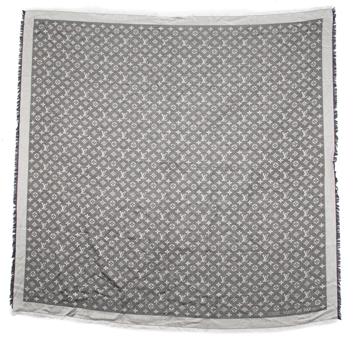 Wool Silk Monogram Denim Shawl Black