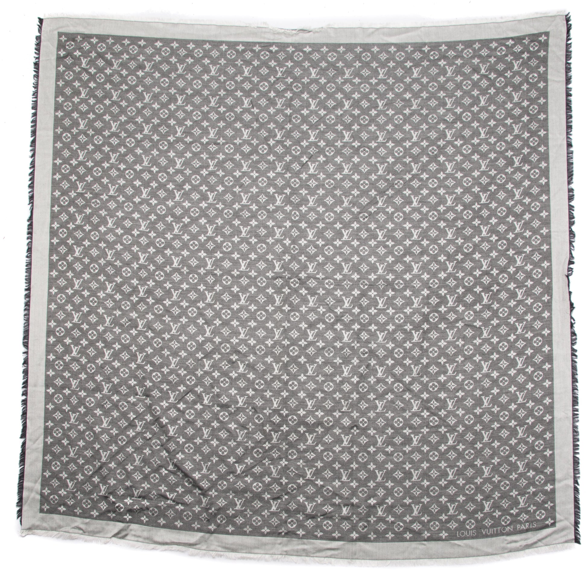 Louis Vuitton Wool Silk Monogram Denim Shawl Black 3 of 8