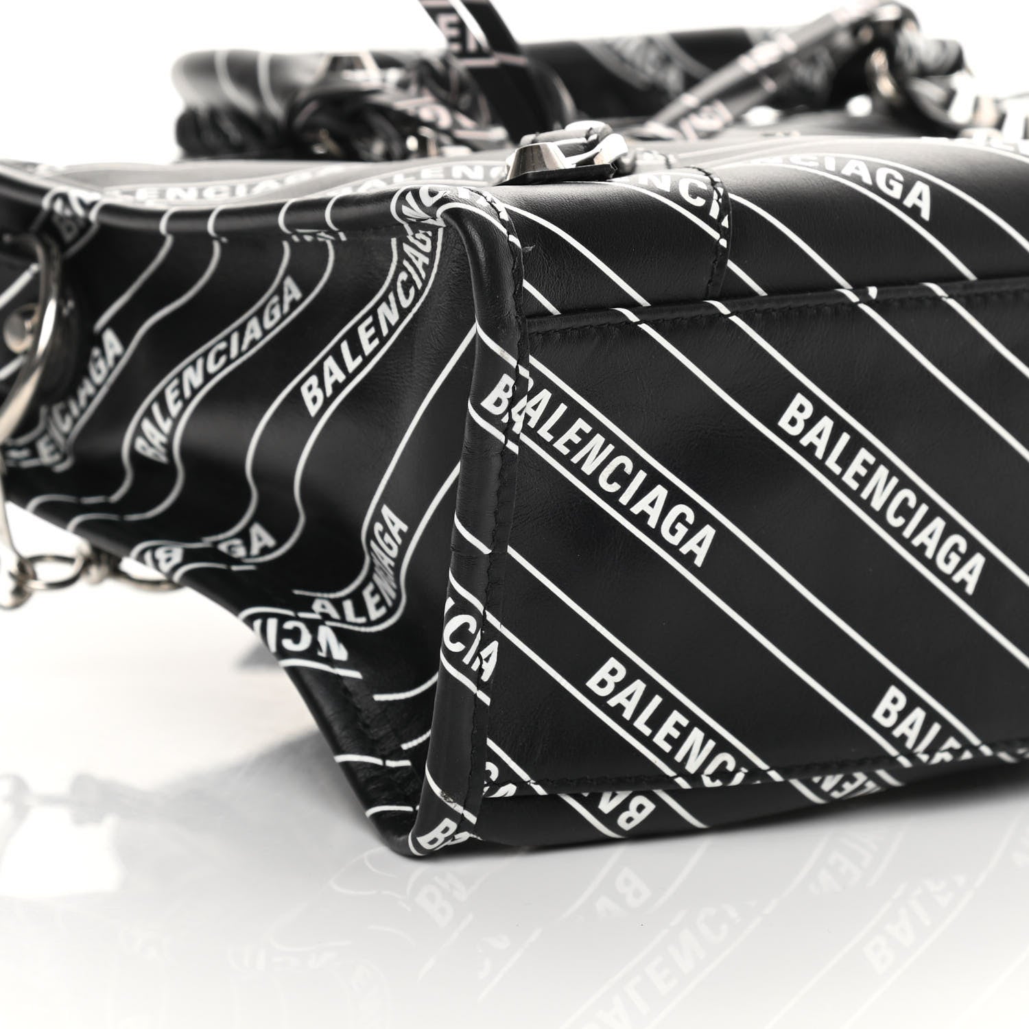Balenciaga Veau Allover Logo Classic Silver Hardware S City Black White 9 of 10