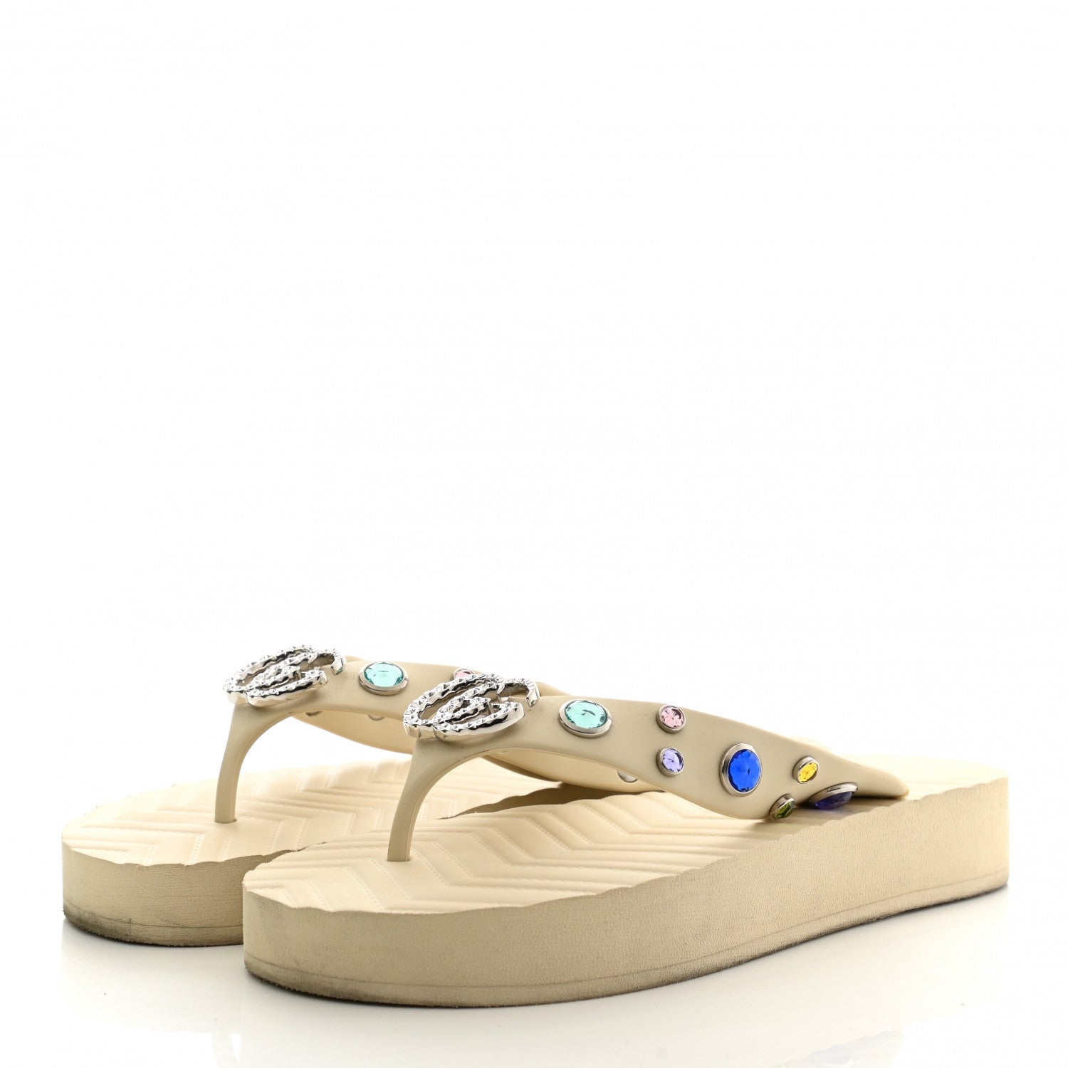 Gucci Rubber Crystal Embellished Thong Sandals 40 White 3 of 8