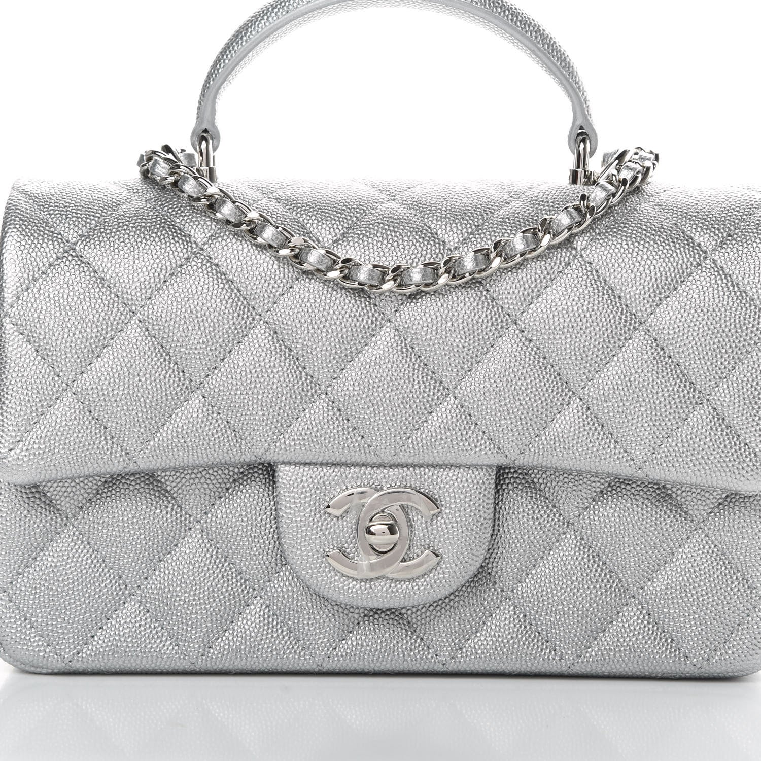 Chanel Metallic Caviar Quilted Mini Top Handle Rectangular Flap Silver 8 of 11