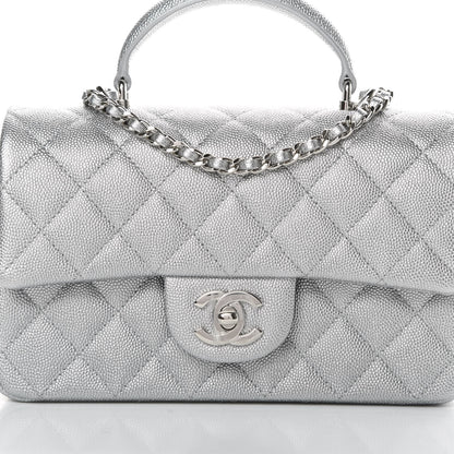 Chanel Metallic Caviar Quilted Mini Top Handle Rectangular Flap Silver 8 of 11