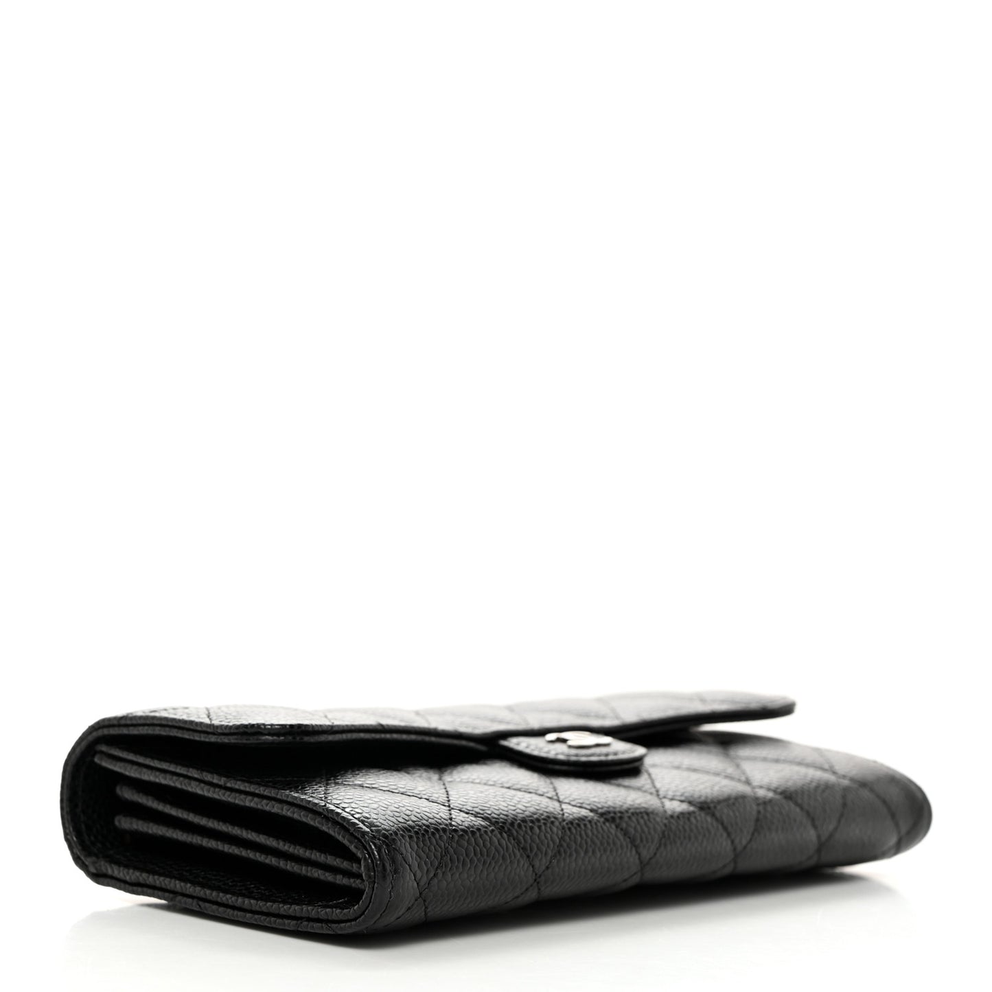 Caviar Quilted Large Gusset Flap Wallet Black