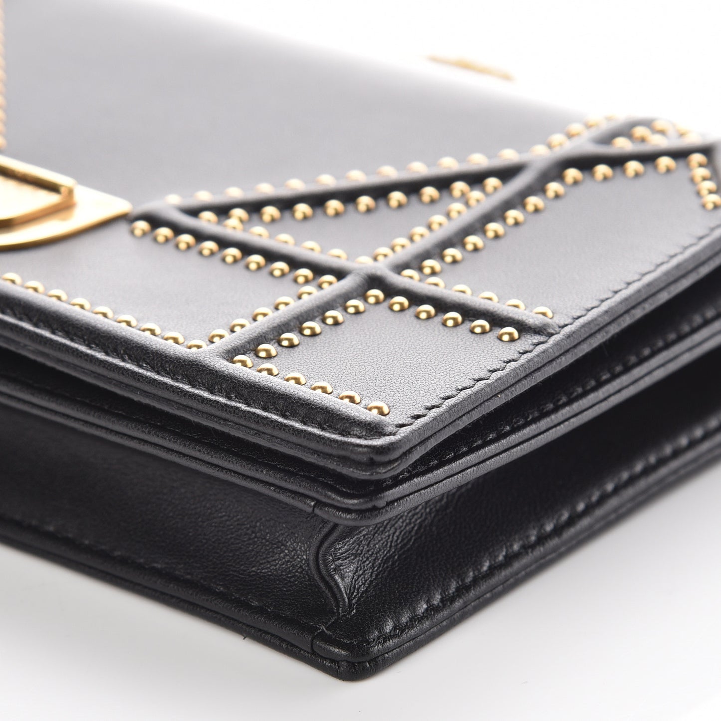 Calfskin Studded Diorama Wallet on Chain Pouch Black