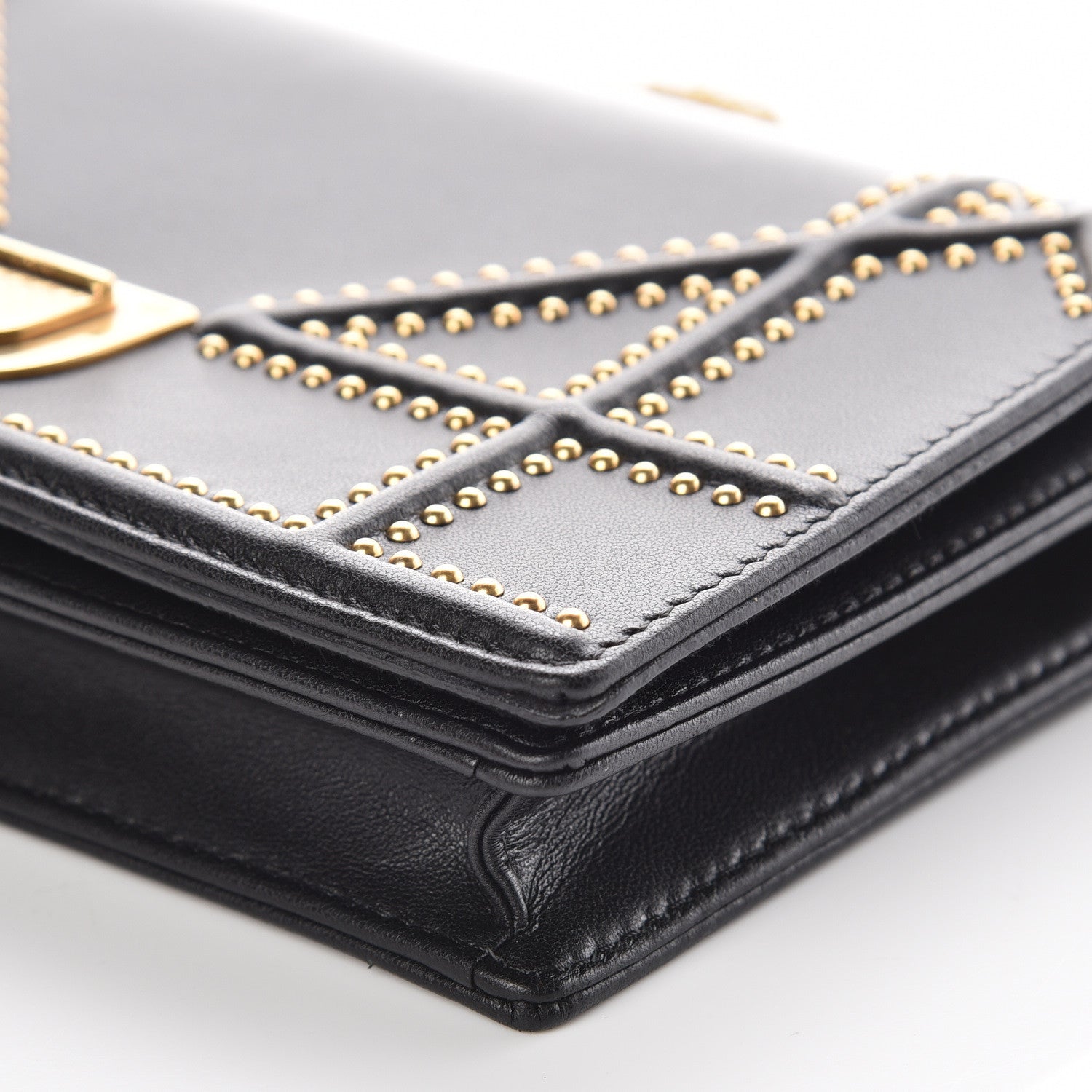 Christian Dior Calfskin Studded Diorama Wallet on Chain Pouch Black 9 of 10