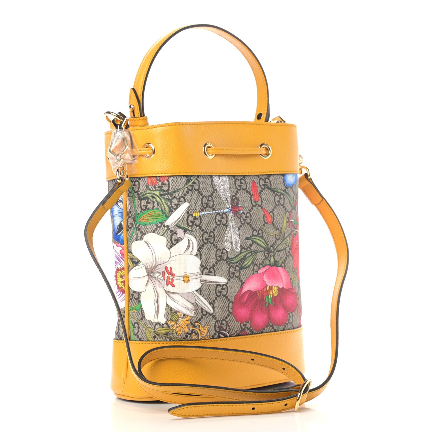 GG Supreme Monogram Flora Small Ophidia Bucket Bag Beige Multicolor Crop