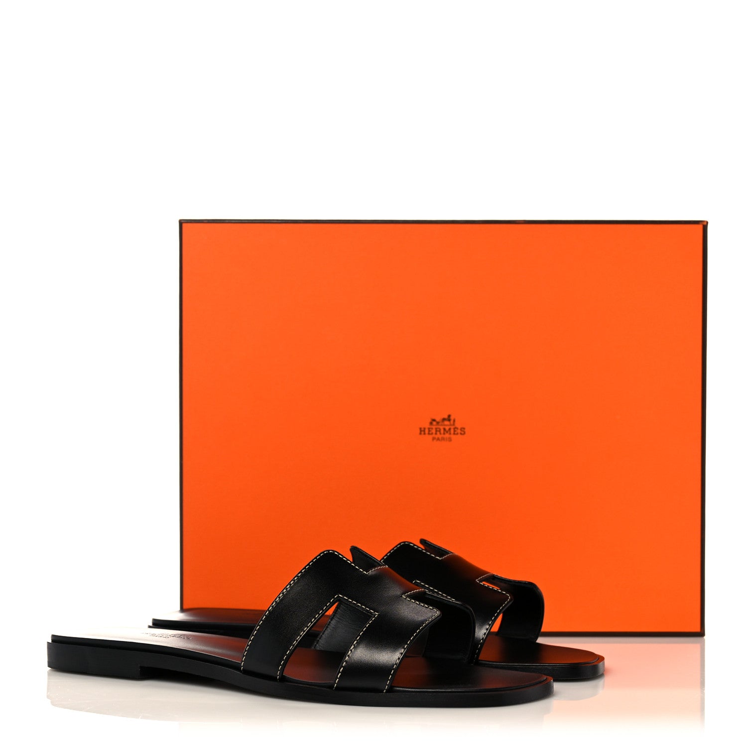 Hermes Box Calfskin Oran Sandals 38.5 Black 9 of 9