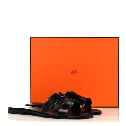 Hermes Box Calfskin Oran Sandals 38.5 Black 9 of 9
