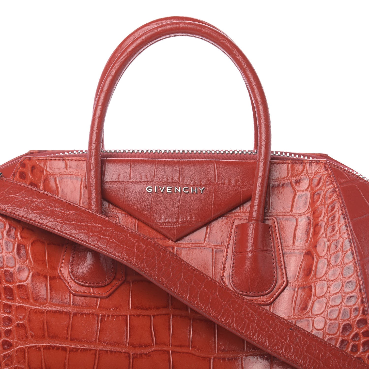 Givenchy Calfskin Crocodile Embossed Medium Antigona Red 8 of 17